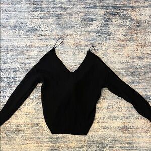 Elegant Black V-Neck Sweater with open back